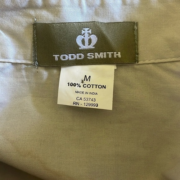 Todd Smith M 100% cotton light tan khaki button down long sleeve shirt - Picture 2 of 9